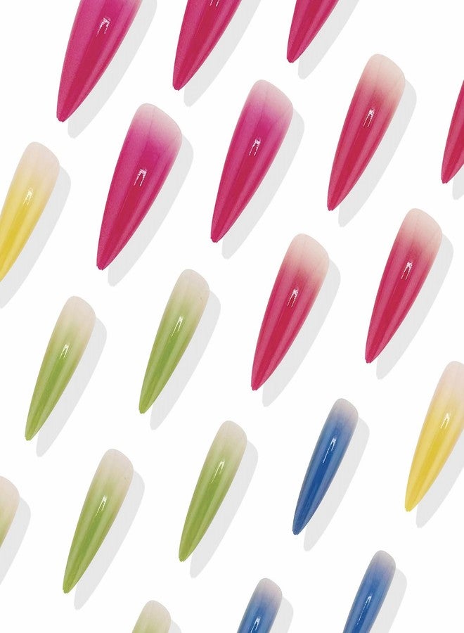 MISUD Press on Nails - Long Stiletto Glue on Nails with Summer Colorful, Acrylic Rainbow Design 24 pcs - Image 4